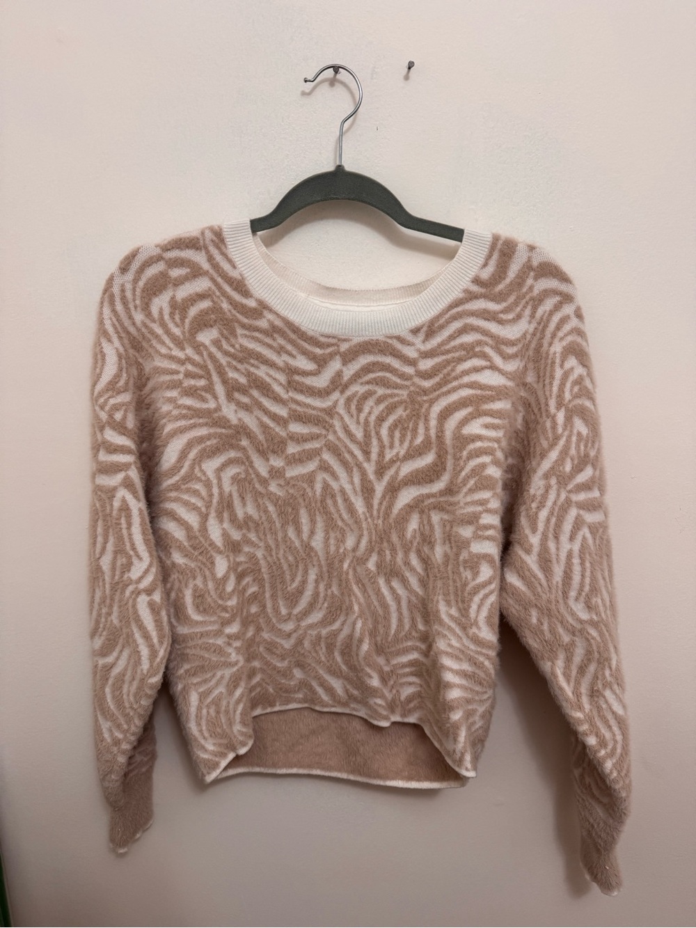 Pilcro Cream and Tan Abstract Crewneck Sweater